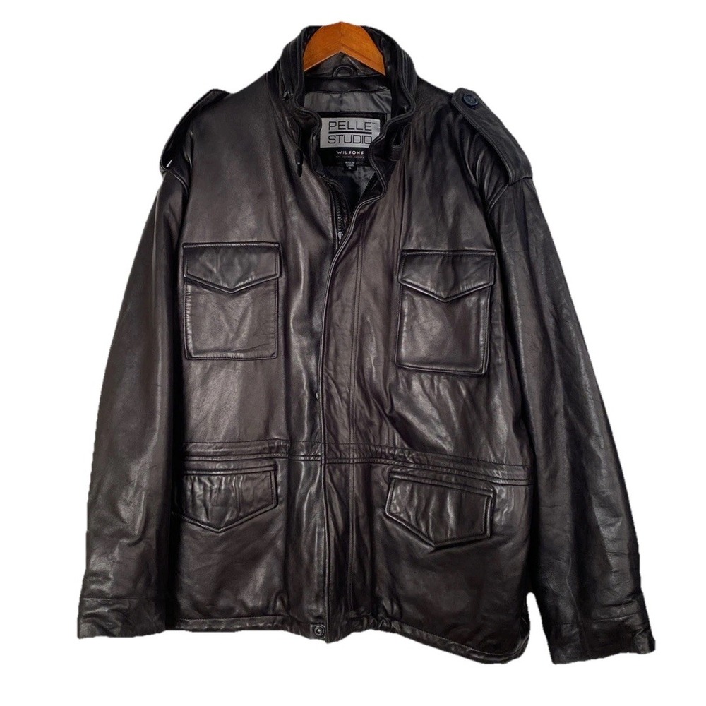 Pera Pelle Vintage‎ Men's Black Smooth Leather COAT Lining size XL